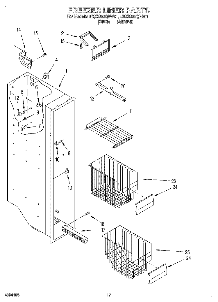 FREEZER LINER Diagram and Parts List for 4KSRS22QDW01  KitchenAid Refrigerator