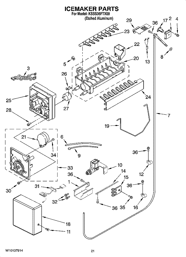 ICEMAKER PARTS Diagram and Parts List for KSSS36FTX00  KitchenAid Refrigerator