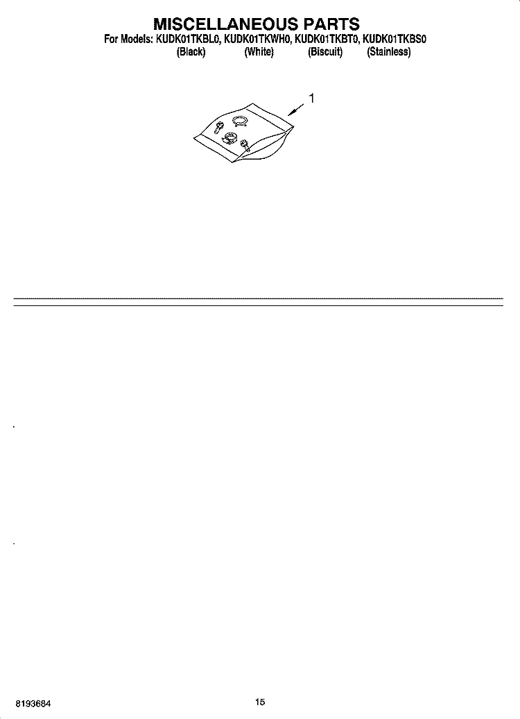 MISCELLANEOUS PARTS OPTIONAL PARTS (NOT INCLUDED) Diagram and Parts List for KUDK01TKBS0  KitchenAid Dishwasher