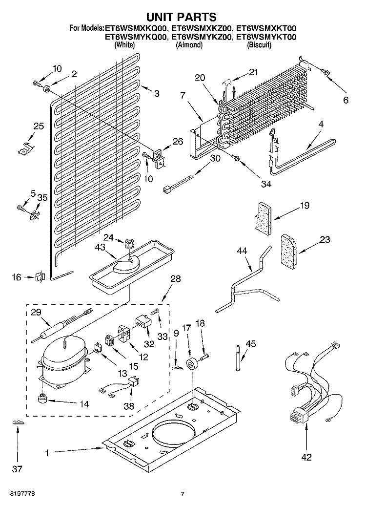 UNIT Diagram and Parts List for ET6WSMXKT00  Whirlpool Refrigerator