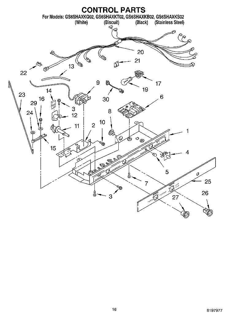 CONTROL Diagram and Parts List for GS6SHAXKB02  Whirlpool Refrigerator