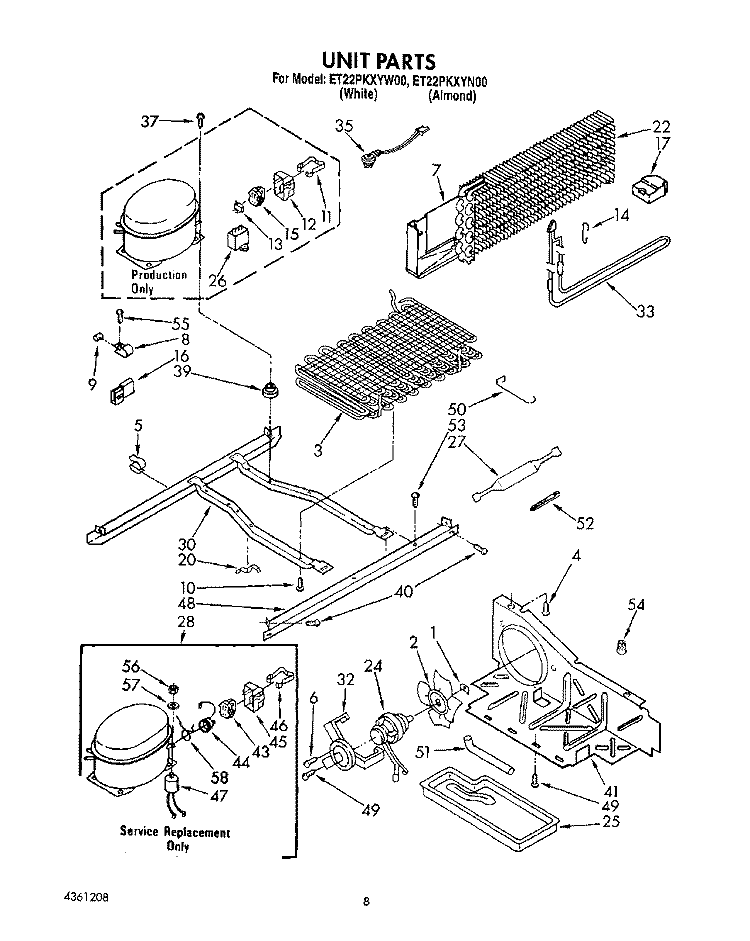 UNIT Diagram and Parts List for ET22PKXYN00  Whirlpool Refrigerator