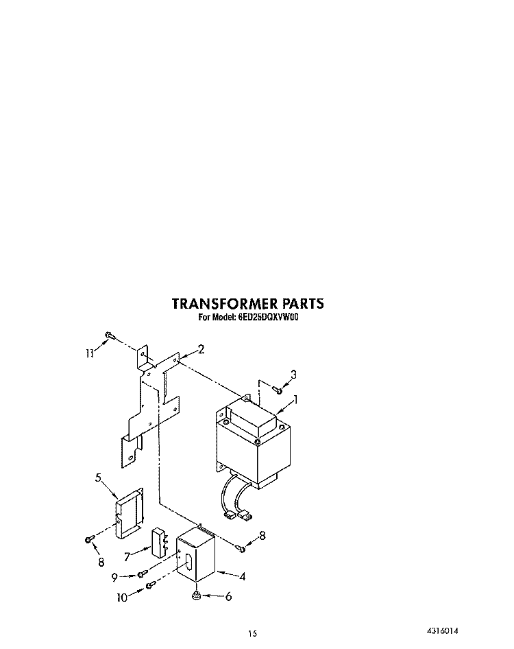 TRANSFORMER Diagram and Parts List for 6ED25DQXVW00  Whirlpool Refrigerator