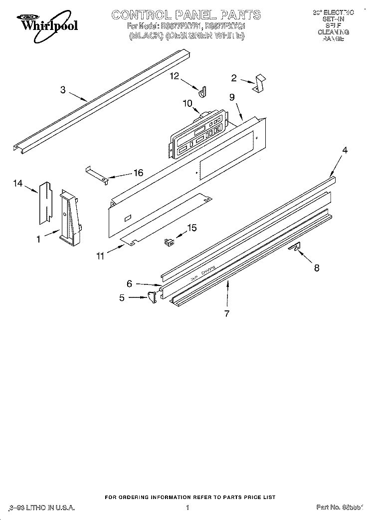 CONTROL PANEL Diagram and Parts List for RS677PXYQ1  Whirlpool Range