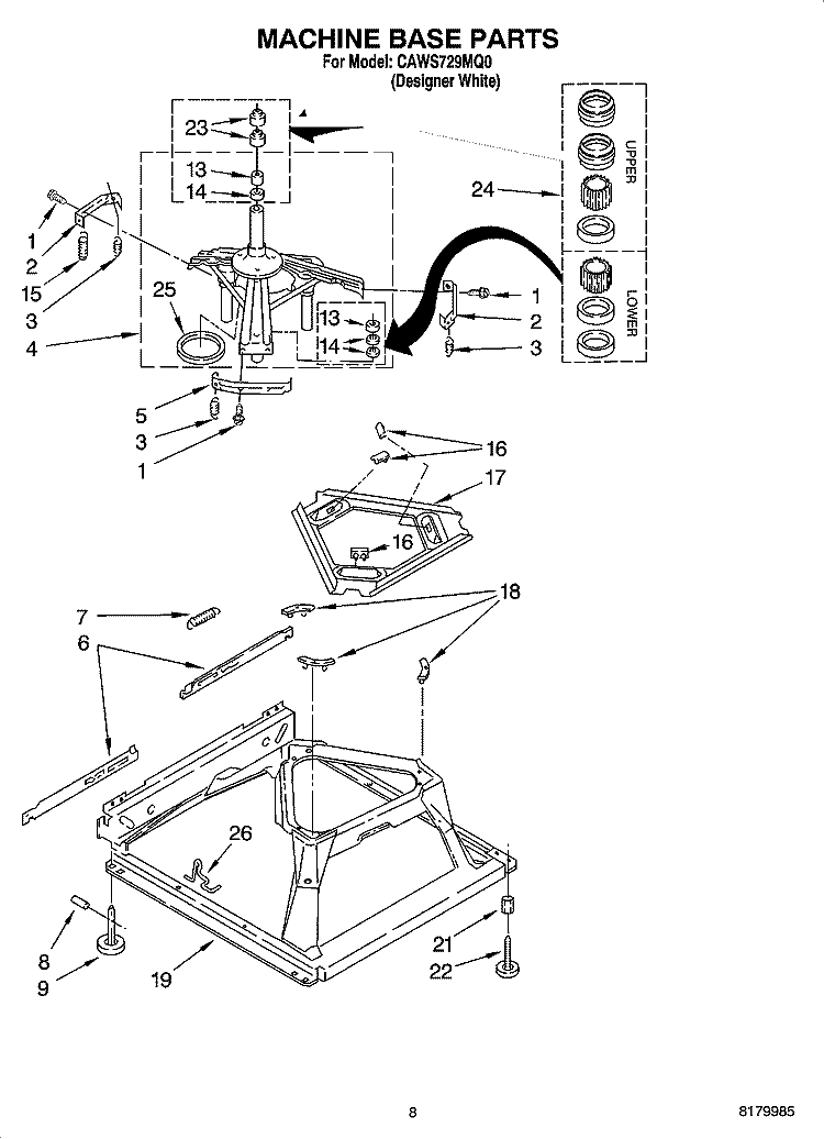 MACHINE BASE PARTS Diagram and Parts List for CAWS729MQ0  Crosley Washer