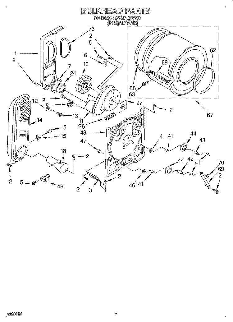 BULKHEAD Diagram and Parts List for BYCD4933W0  Whirlpool Dryer