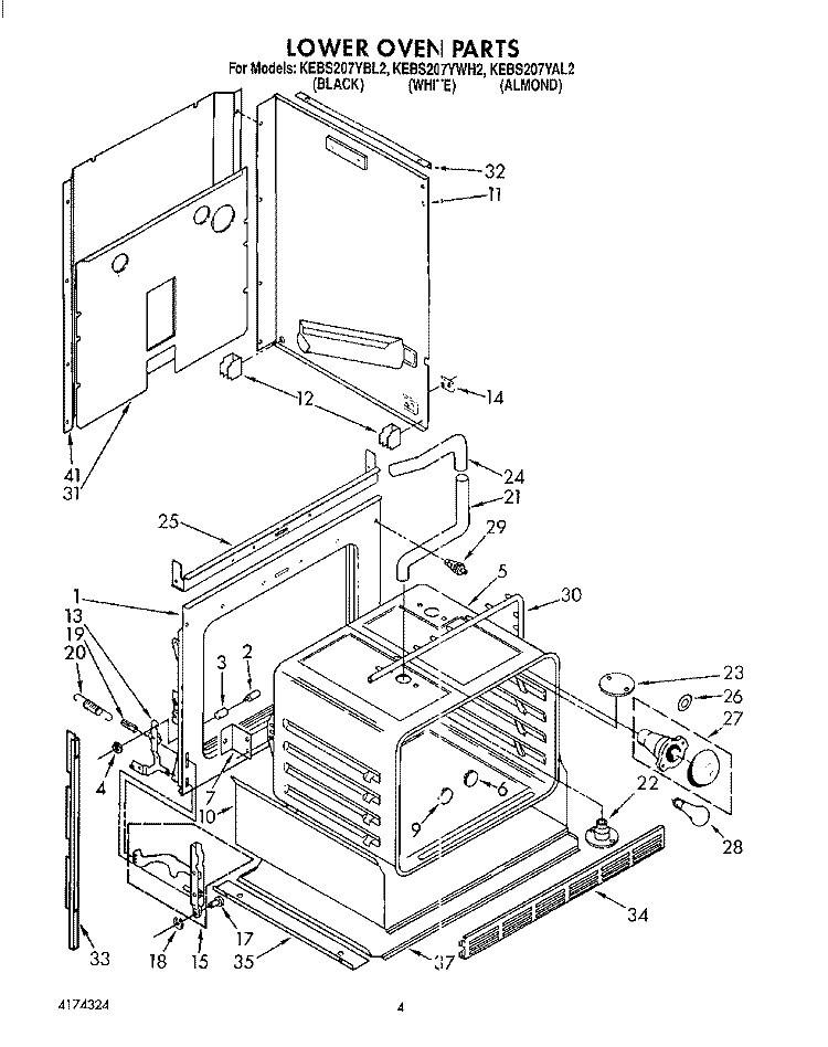 LOWER OVEN Diagram and Parts List for KEBS207YAL2  KitchenAid Wall Oven