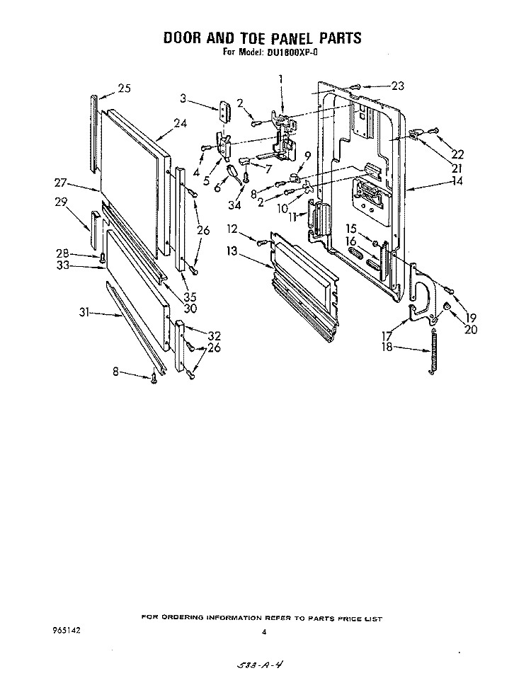 DOOR AND TOE PANEL Diagram and Parts List for DU1800XP0  Whirlpool Dishwasher