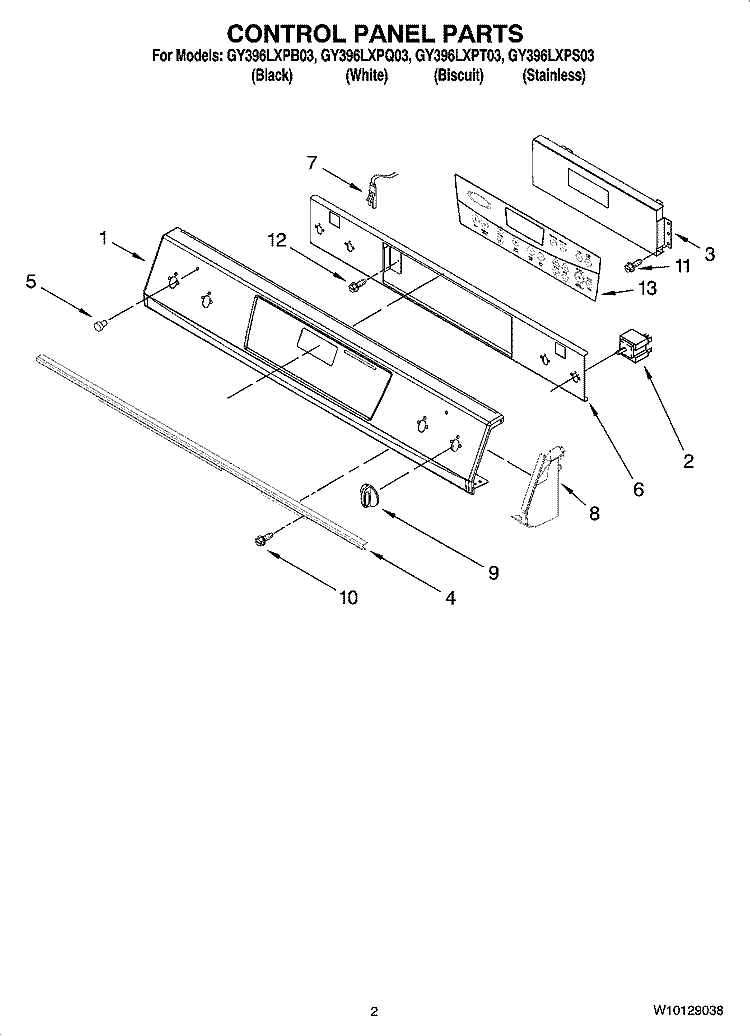 CONTROL PANEL PARTS Diagram and Parts List for GY396LXPB03  Whirlpool Range
