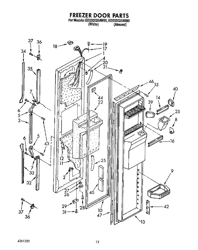 FREEZER DOOR Diagram and Parts List for ED25DQXAW00  Whirlpool Refrigerator