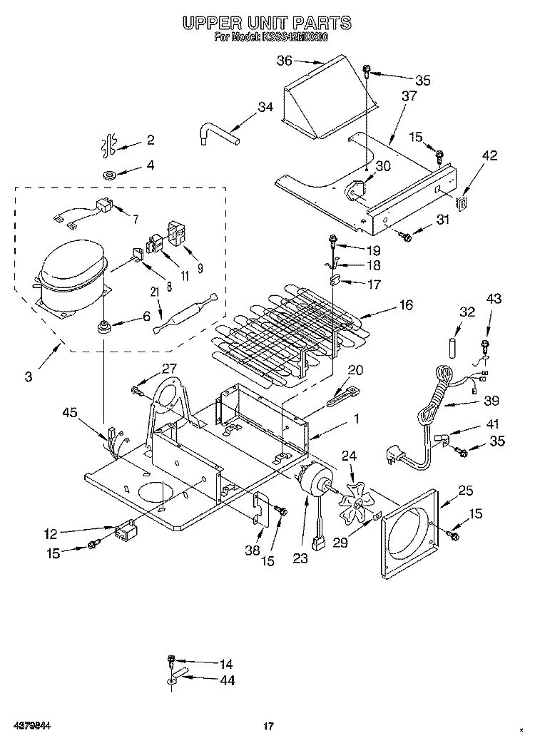 UPPER UNIT Diagram and Parts List for KSSS42MDX00  KitchenAid Refrigerator