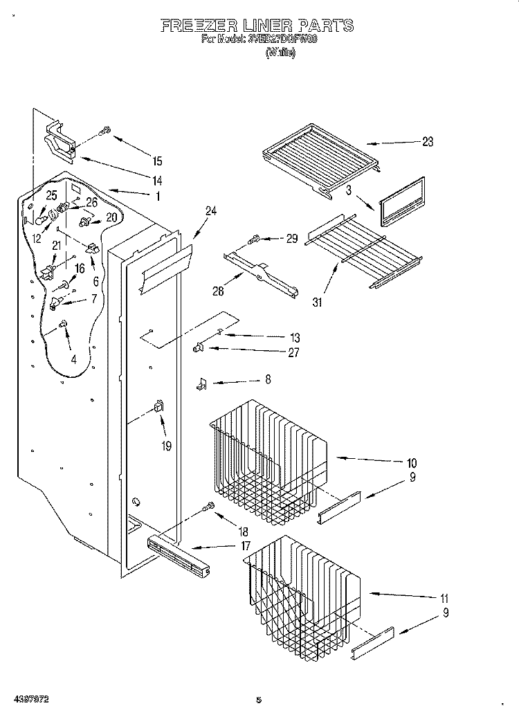 FREEZER LINER Diagram and Parts List for 3VED27DQFW00  Whirlpool Refrigerator