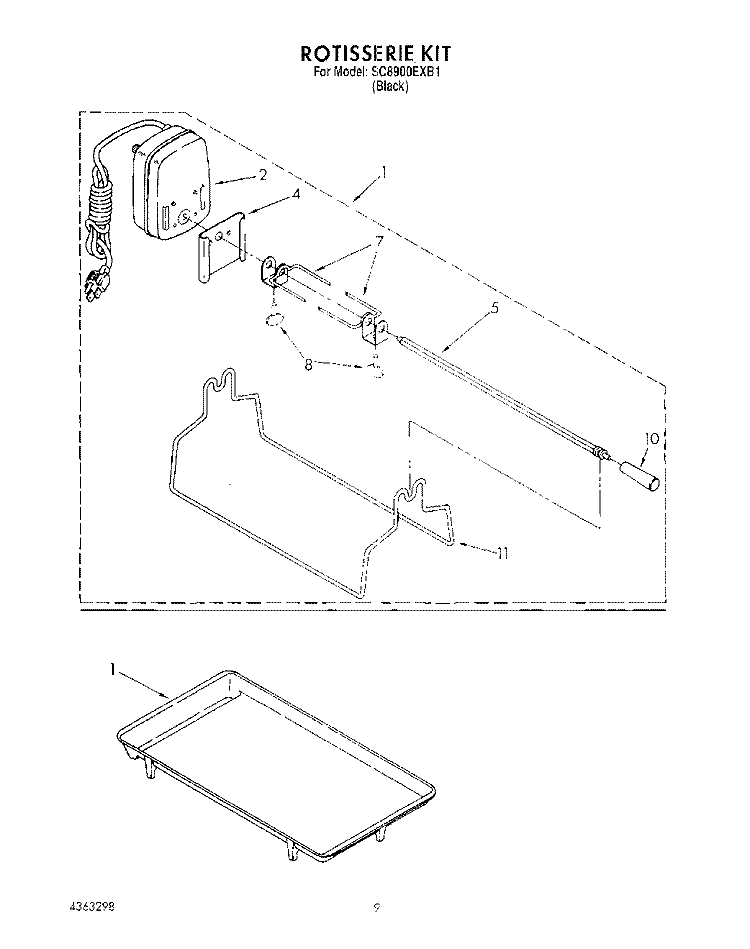 ROTISSERIE KIT, GRIDDLE Diagram and Parts List for SC8900EXB1  Whirlpool Cooktop