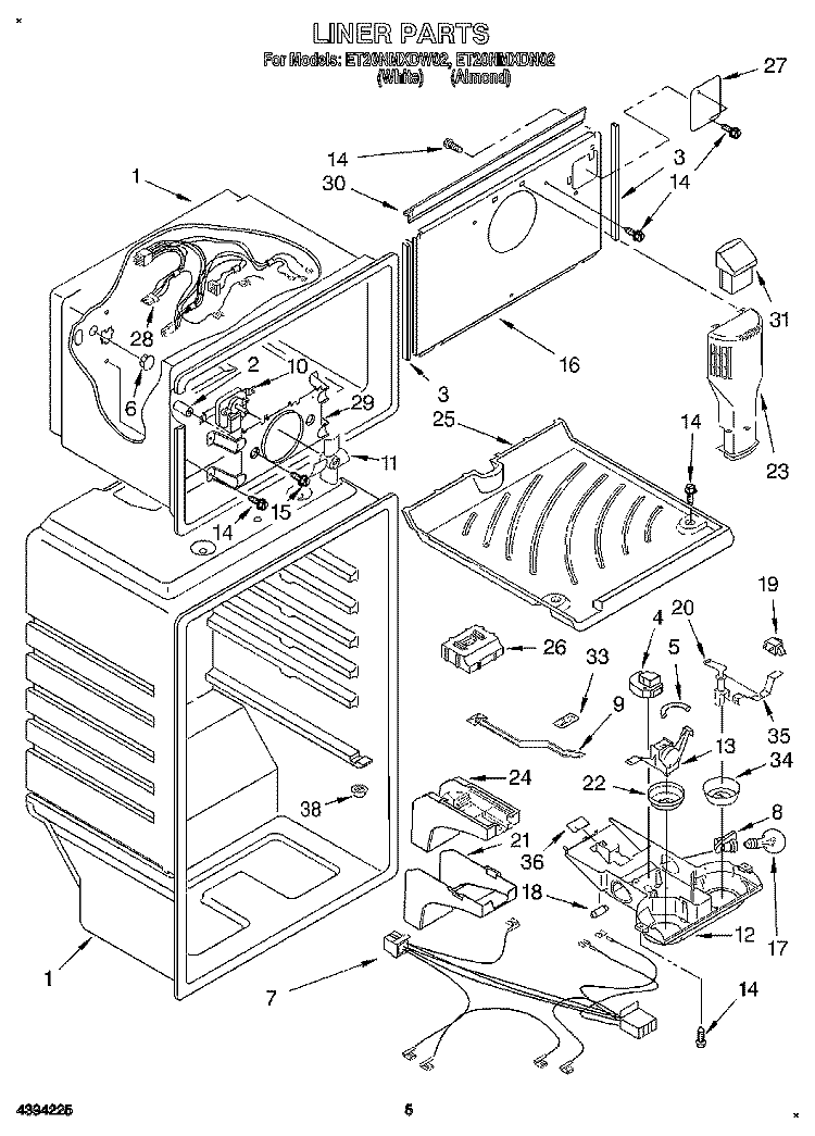LINER Diagram and Parts List for ET20NMXDW02  Whirlpool Refrigerator