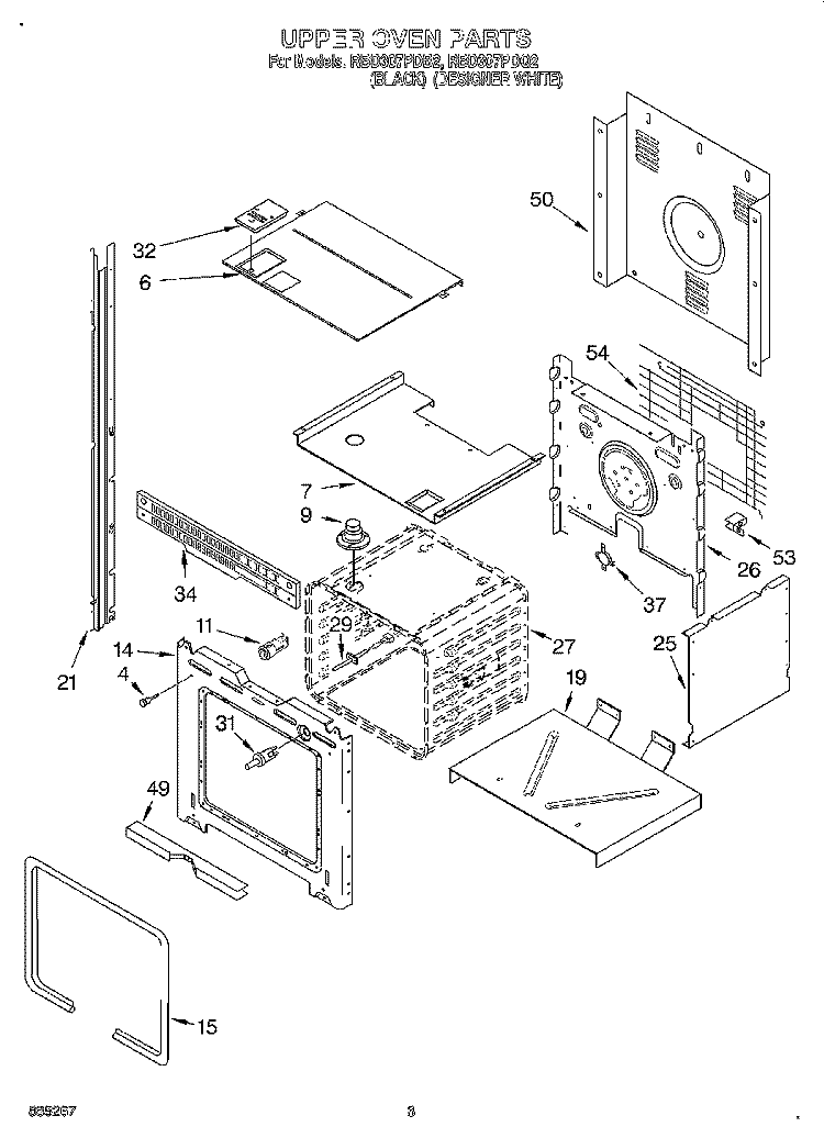 UPPER OVEN Diagram and Parts List for RBD307PDQ2  Whirlpool Wall Oven