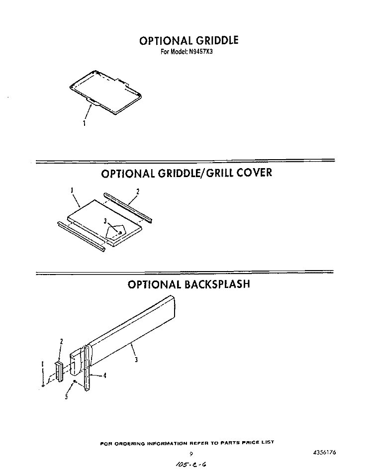 GRIDDLE , GRIDDLE/GRILL COVER Diagram and Parts List for N9457X3  Roper Range