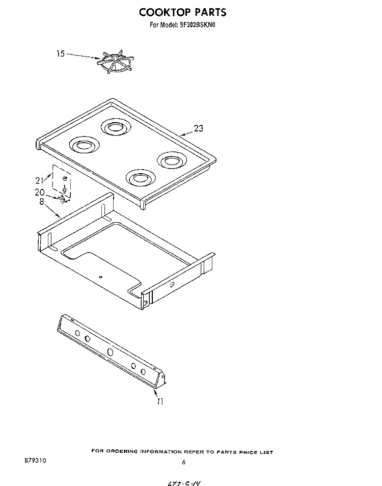 COOK TOP Diagram and Parts List for SF302BSKN0  Whirlpool Range