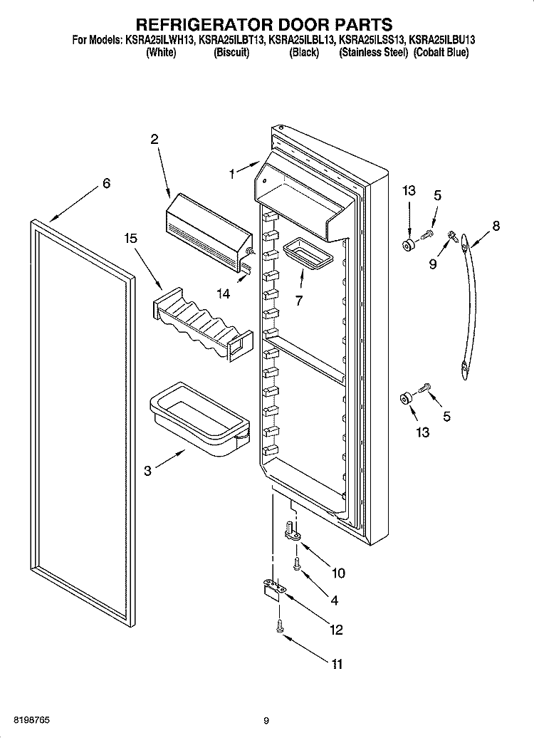 REFRIGERATOR DOOR PARTS Diagram and Parts List for KSRA25ILBU13  KitchenAid Refrigerator