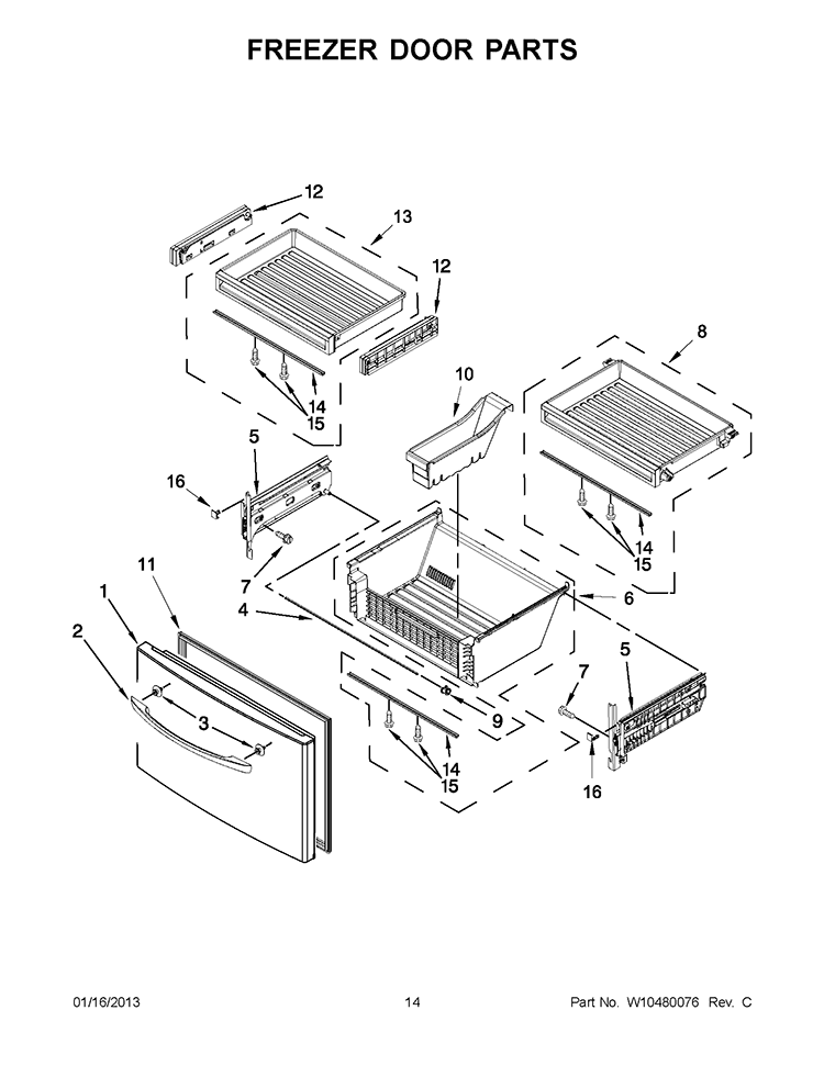 FREEZER DOOR PARTS Diagram and Parts List for KFIS29PBMS00  KitchenAid Refrigerator