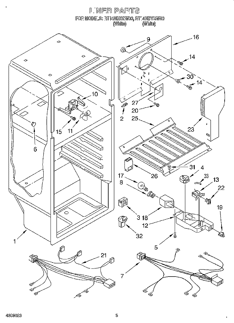 LINER, LIT/OPTIONAL Diagram and Parts List for RT14HDYGW00  Roper Refrigerator