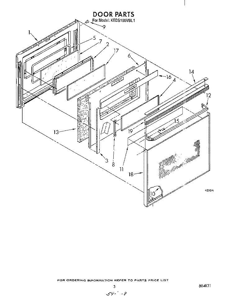 DOOR Diagram and Parts List for KEDS100VBL1  KitchenAid Range