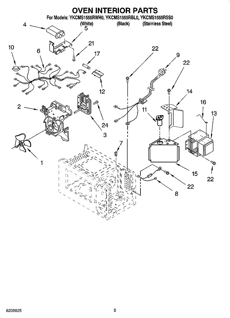 OVEN INTERIOR PARTS Diagram and Parts List for YKCMS1555RWH0  KitchenAid Microwave
