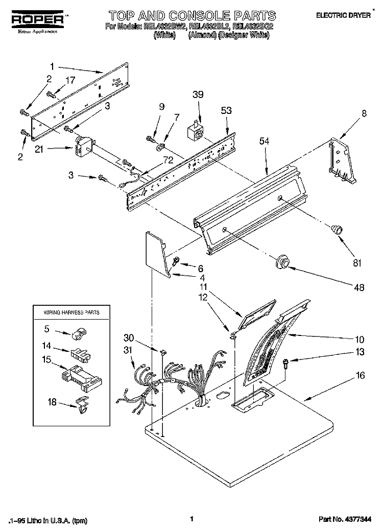 SECTION Diagram and Parts List for REL4632BL2  Roper Dryer
