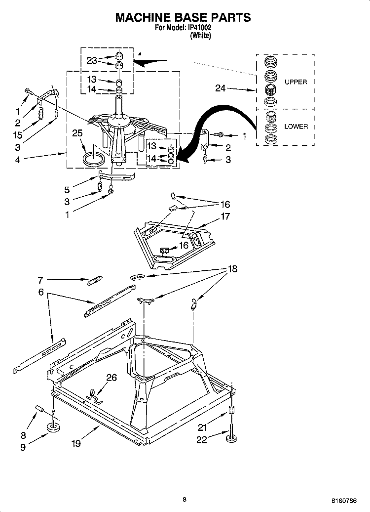 MACHINE BASE PARTS Diagram and Parts List for IP41002  Inglis Washer