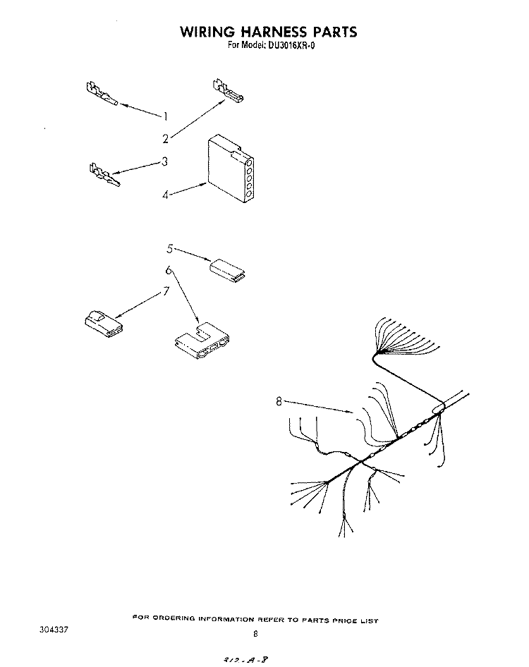 WIRING HARNESS Diagram and Parts List for DU3016XR0  Whirlpool Dishwasher