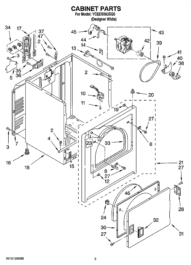 CABINET PARTS Diagram and Parts List for YCEDS563SQ0  Crosley Dryer