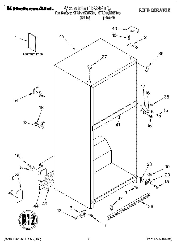 CABINET, LITERATURE Diagram and Parts List for KTRP20KHWH00  KitchenAid Refrigerator