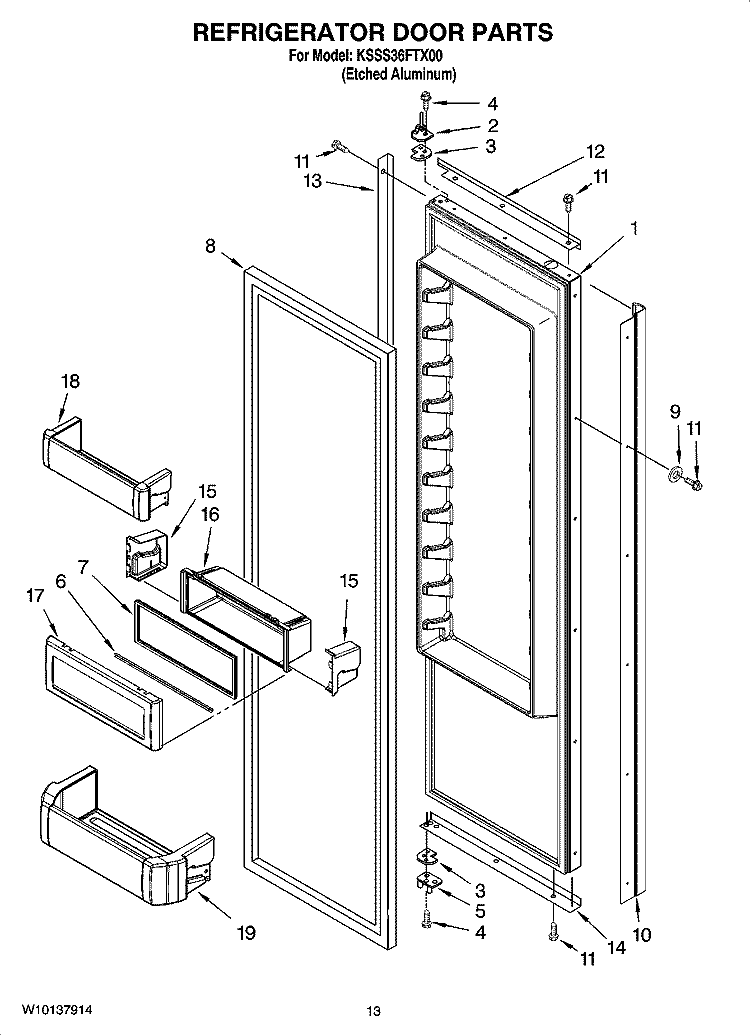 REFRIGERATOR DOOR PARTS Diagram and Parts List for KSSS36FTX00  KitchenAid Refrigerator