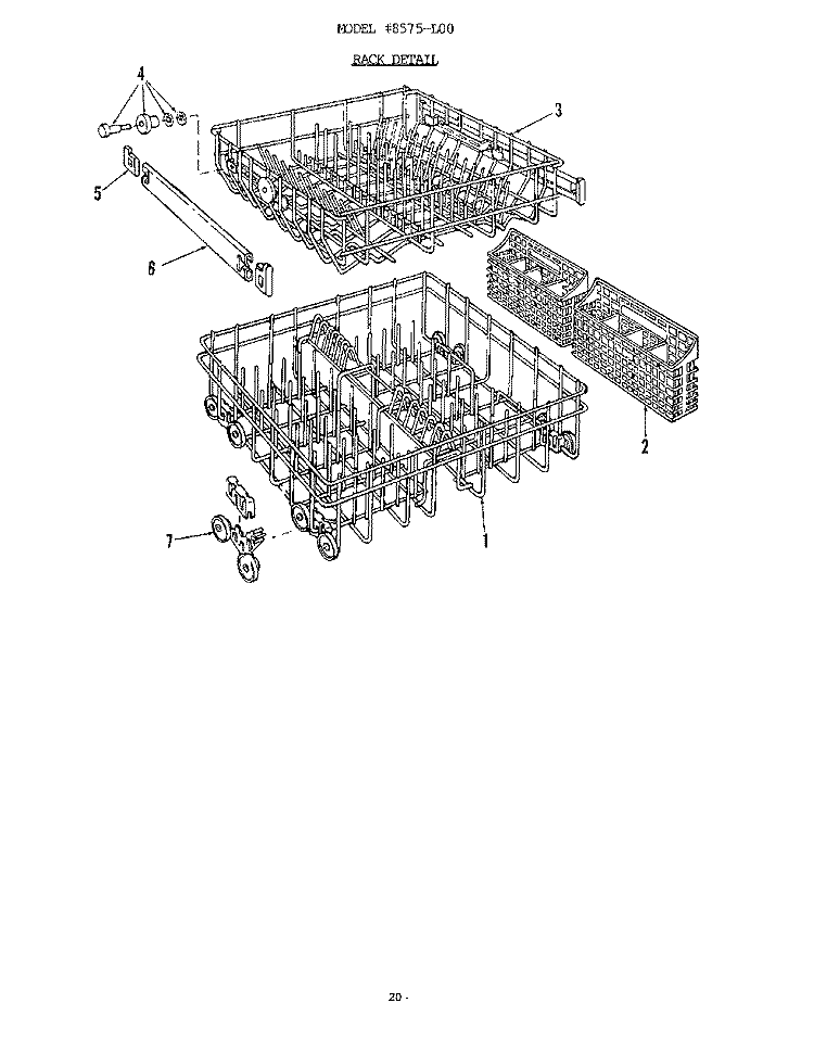 RACK Diagram and Parts List for 8585L00  Roper Dishwasher