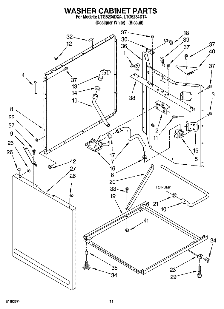 WASHER CABINET PARTS Diagram and Parts List for LTG6234DT4  Whirlpool Washer Dryer Combo