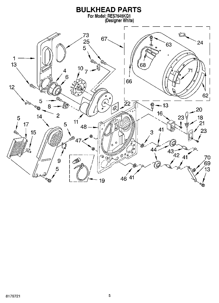 SECTION Diagram and Parts List for RES7648KQ1  Roper Dryer