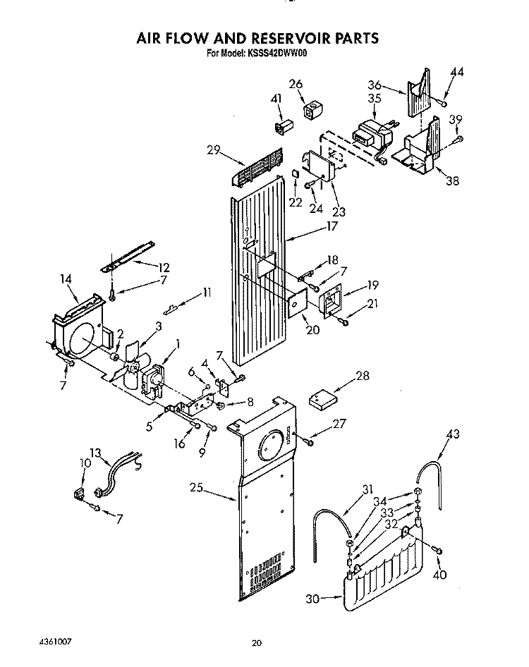 AIR FLOW AND RESERVOIR Diagram and Parts List for KSSS42DWW00  KitchenAid Refrigerator