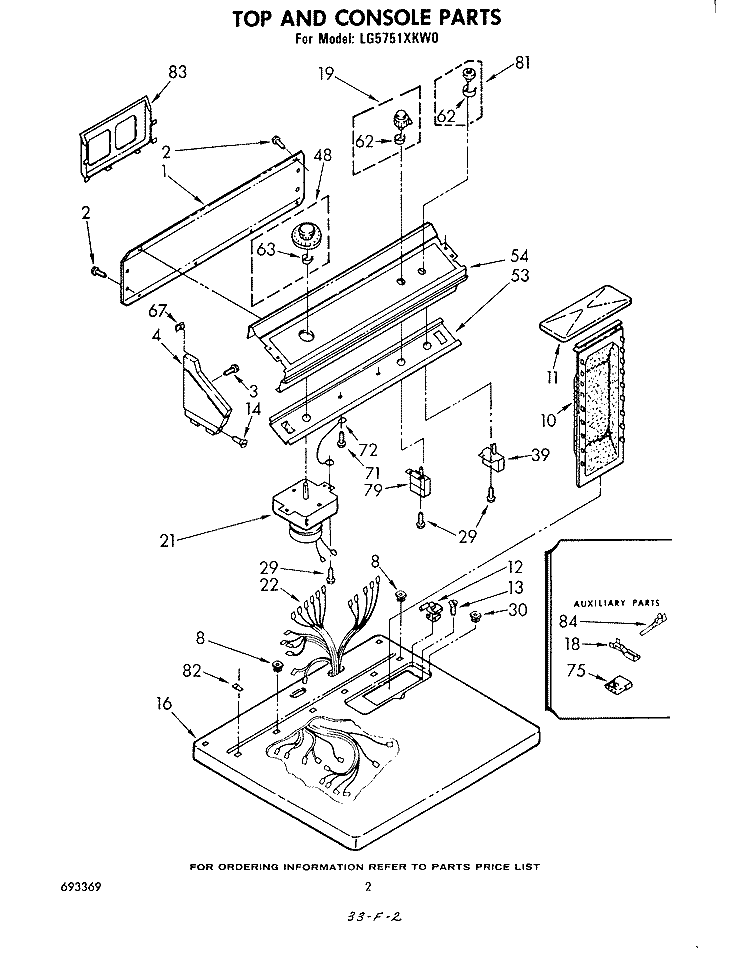 TOP AND CONSOLE , LIT/OPTIONAL Diagram and Parts List for LG5751XKW0  Whirlpool Dryer