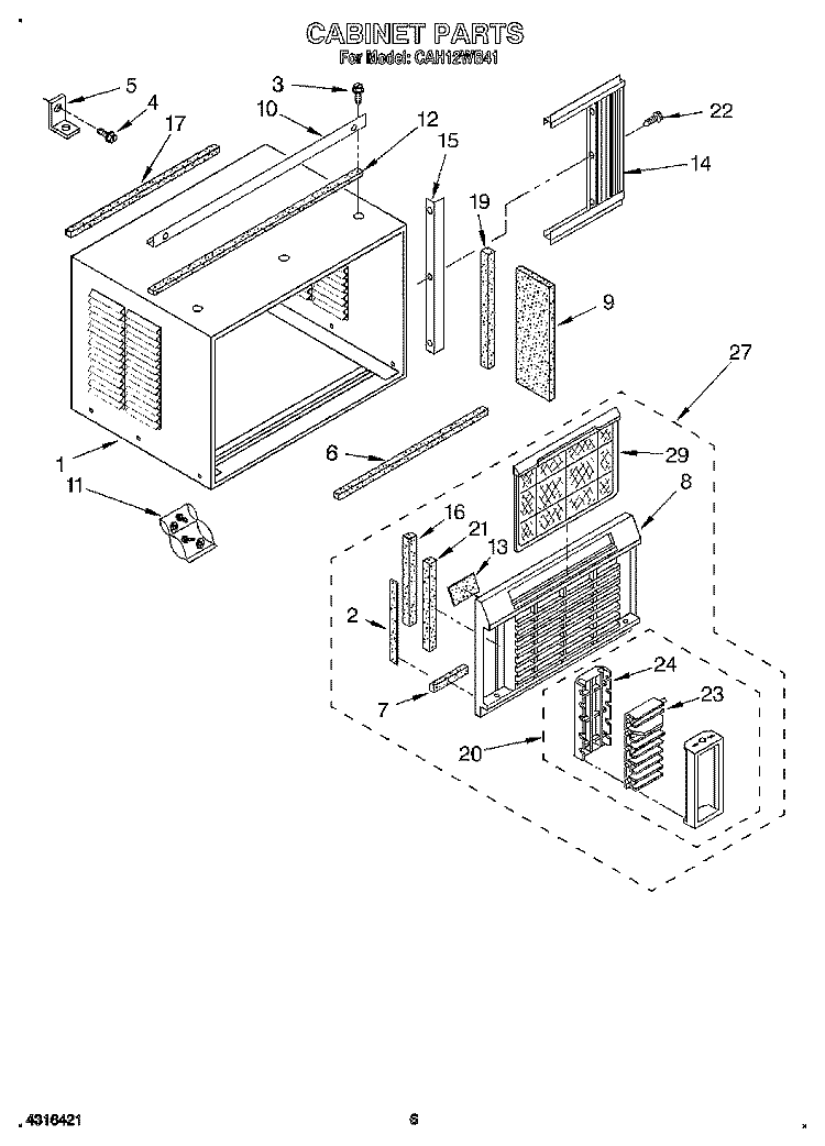 CABINET Diagram and Parts List for CAH12WB41  Crosley Air Conditioner