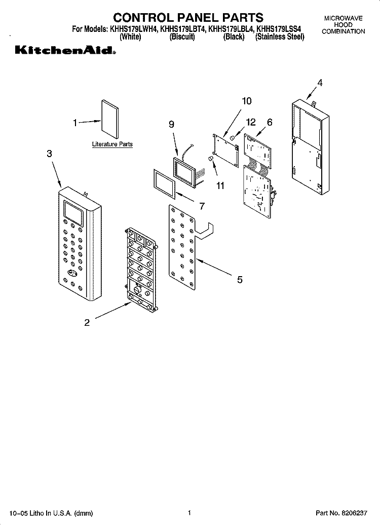 CONTROL PANEL PARTS Diagram and Parts List for KHHS179LWH4  KitchenAid Microwave