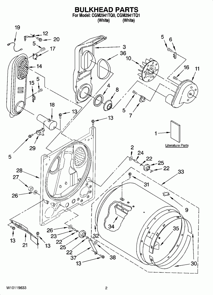 BULKHEAD PARTS Diagram and Parts List for CGM2941TQ1  Whirlpool Dryer