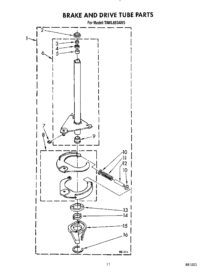 BRAKE AND DRIVE TUBE Diagram and Parts List for TAWL650AW0  Estate Washer