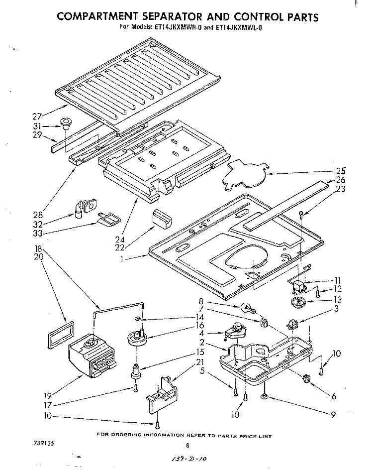 COMPARTMENT SEPARATOR AND CONTROL Diagram and Parts List for ET14JKXMWR0  Whirlpool Refrigerator