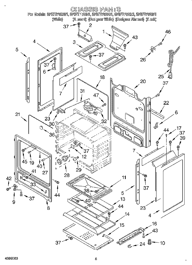 CHASSIS Diagram and Parts List for SF377PEGQ1  Whirlpool Range
