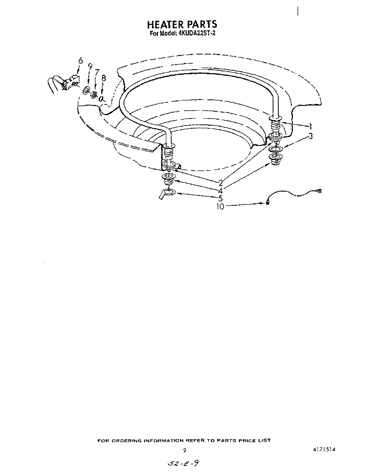 HEATER Diagram and Parts List for 4KUDA22ST2  KitchenAid Dishwasher