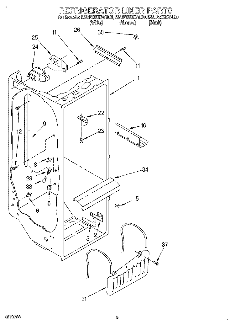 REFRIGERATOR LINER Diagram and Parts List for KSUP22QDWH00  KitchenAid Refrigerator