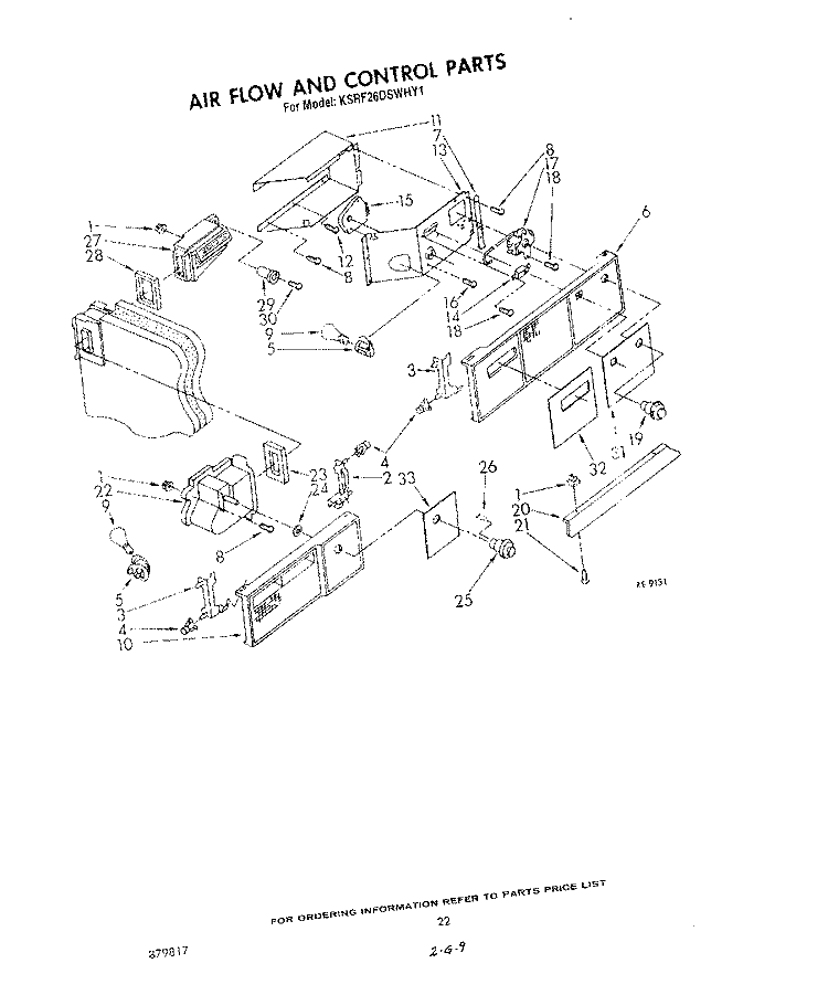 AIR FLOW AND CONTROL Diagram and Parts List for KSRF26DSWHY1  KitchenAid Refrigerator