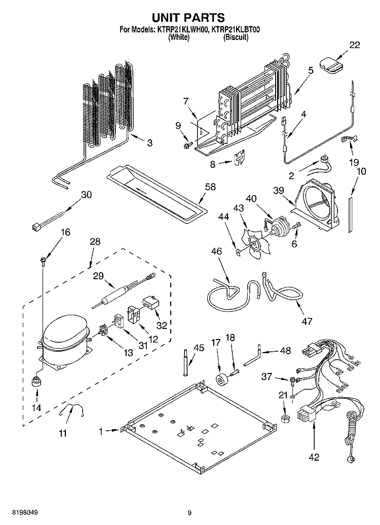 UNIT Diagram and Parts List for KTRP21KLBT00  KitchenAid Refrigerator