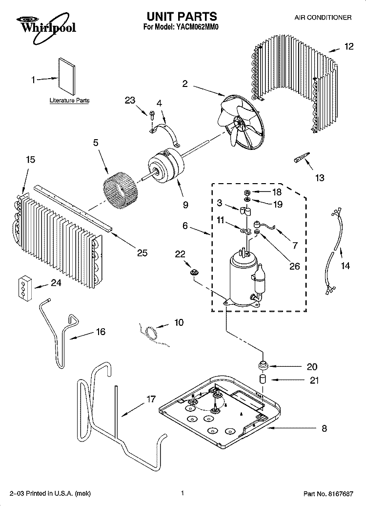 UNIT PARTS Diagram and Parts List for YACM062MM0  Whirlpool Air Conditioner