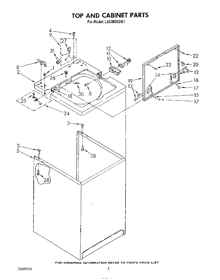 TOP AND CABINET , LITERATURE AND OPTIONAL Diagram and Parts List for LA5300XSW1  Whirlpool Washer