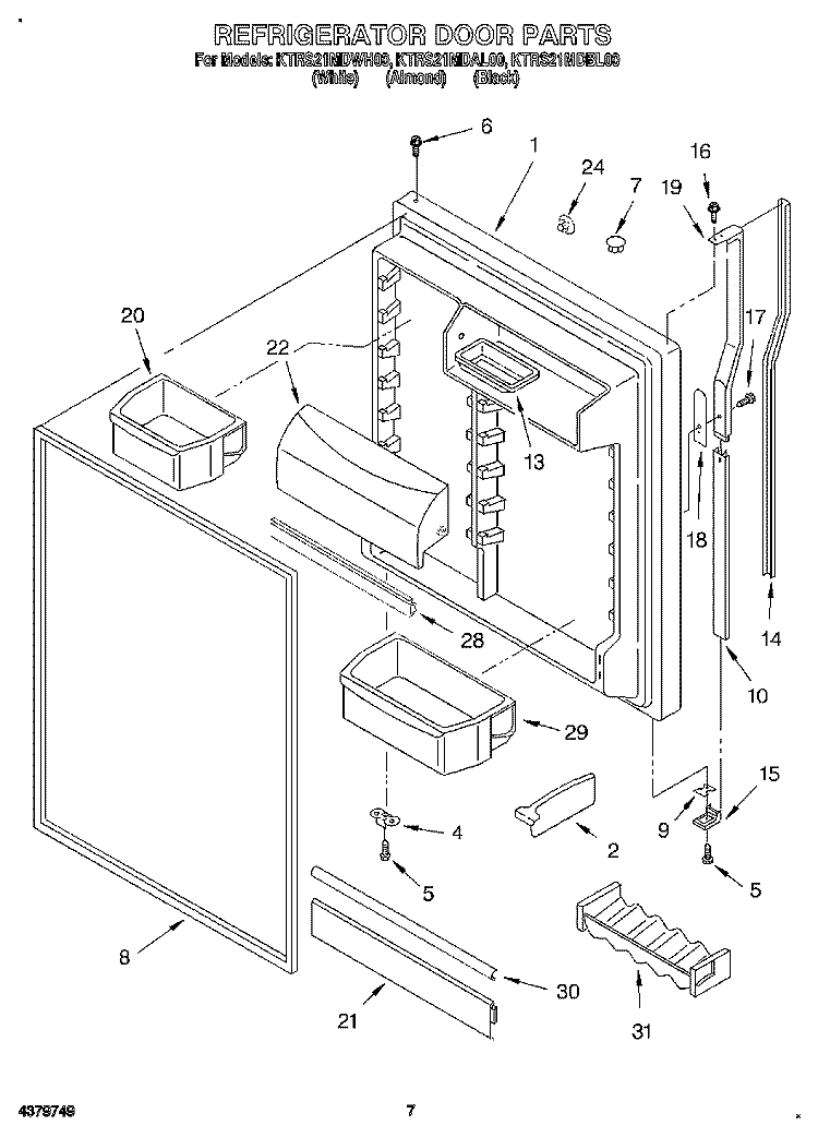 REFRIGERATOR DOOR Diagram and Parts List for KTRS21MDBL00  KitchenAid Refrigerator